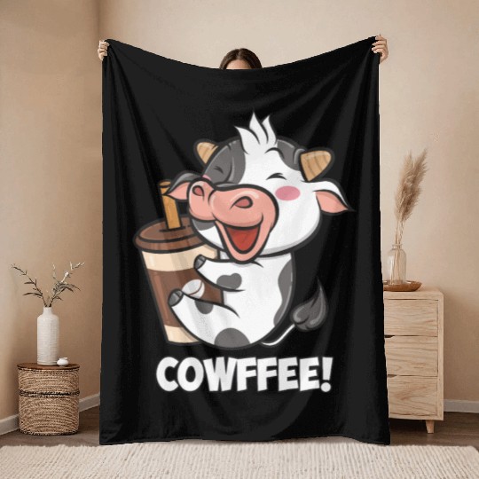 Cowffee - Cow that adore coffee Throw Blankets