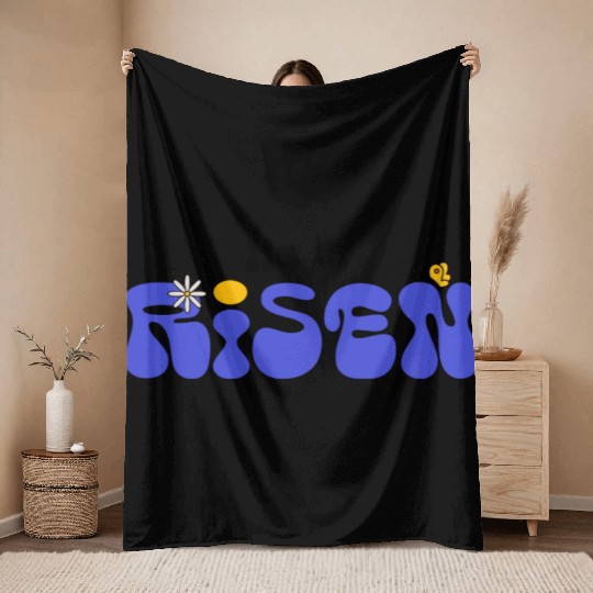 He Is Risen Groovy Christian Easter Throw Blankets