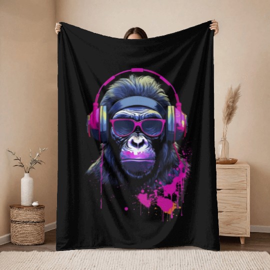 Graffiti Inspired Chimpanzee Ink & Paint Splatters Throw Blankets