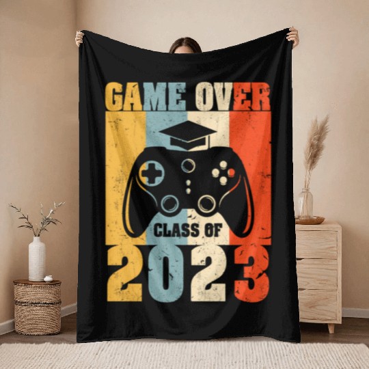 Game Over Class Of 2023 Senior Graduation Gamer Throw Blankets