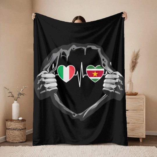 Italy And Suriname Surinam Flag Throw Blankets
