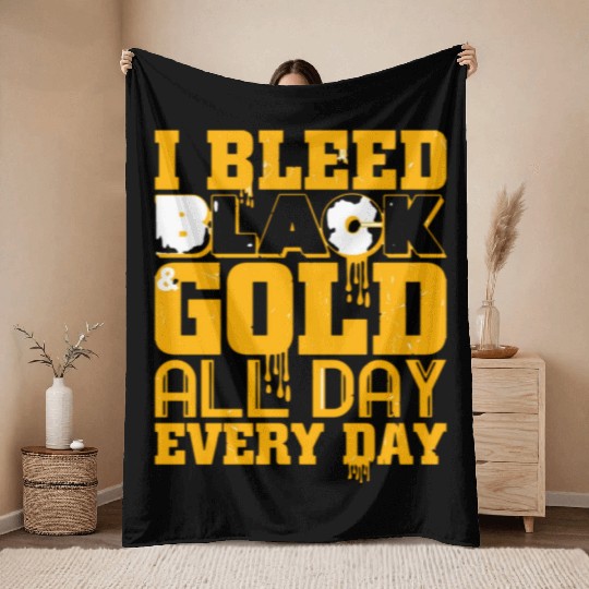 I Bleed Black And Gold Throw Blankets