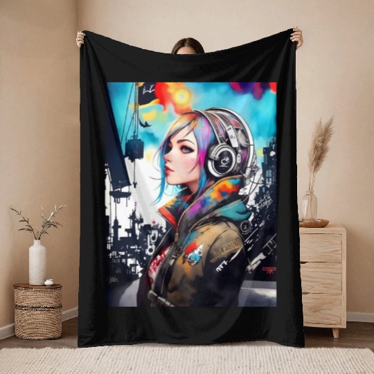 Modern Casual Artistic Trendy Comic Style Woman Throw Blankets