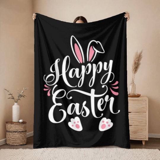 Happy Easter Bunny Rabbit Face Easter Day Throw Blankets