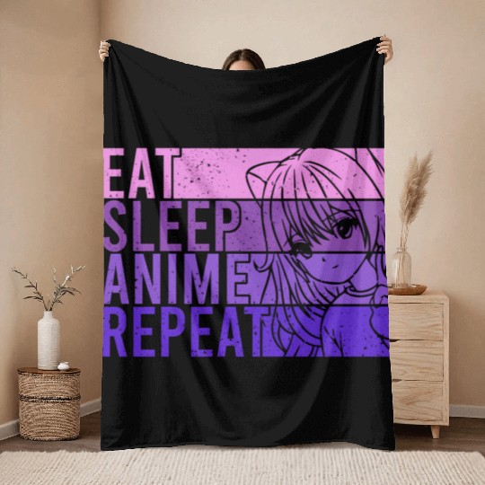 Anime Throw Blankets Eat Sleep Anime Repeat Anime