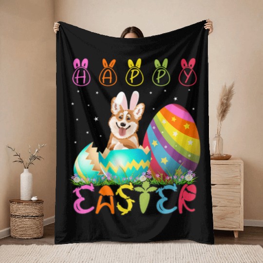 Easter Day Corgi Dog Family Easter Throw Blankets