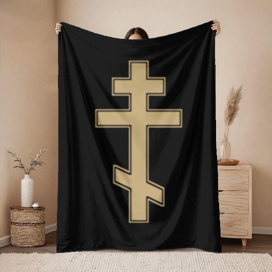 Russian Orthodox Cross Slavo Byzantine Cross Throw Blankets