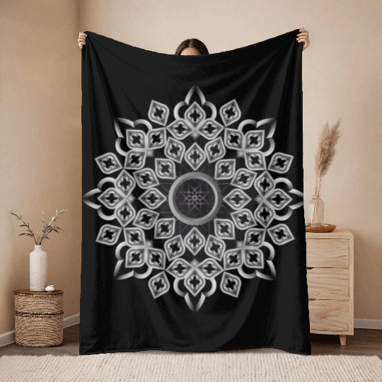 Gothic rosette stained glass ornament Throw Blankets