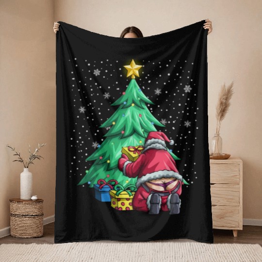 Santa Winter Whale Tail Ugly Santa Claus Gif Throw Blankets