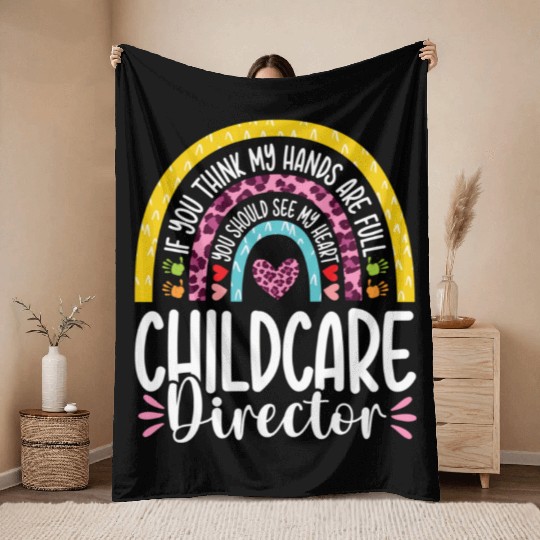 Heart Childcare Director Daycare Teacher Throw Blankets