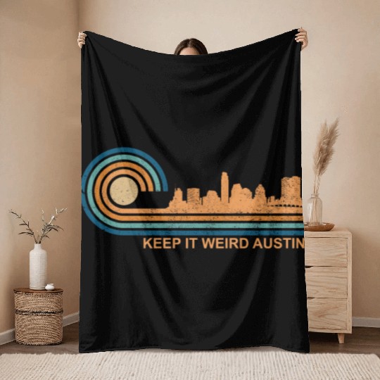 Keep It Weird Austin Texas Skyline Retro Austinkee Throw Blankets