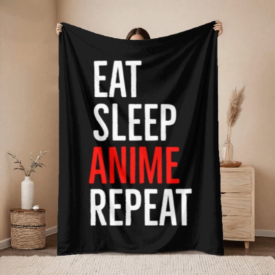 Eat Sleep Anime Repeat Throw Blankets