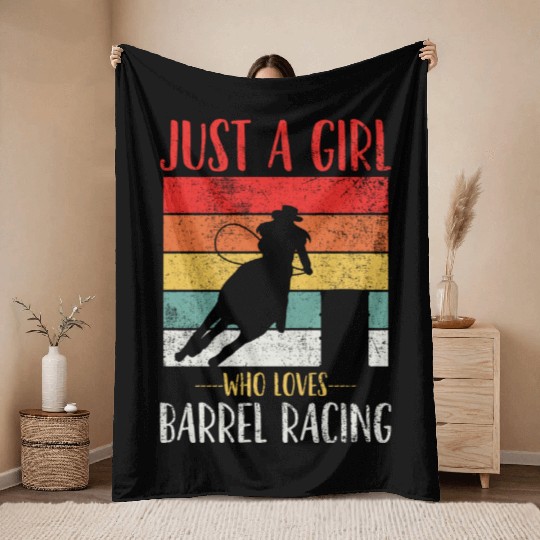 Barrel Racing Cowgirl Vintage Throw Blankets