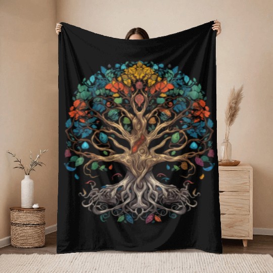 Epic Legendary Viking Tree of Life,Plant Lover Throw Blankets