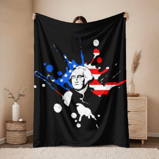 Merica George Washington Independence Day Throw Blankets