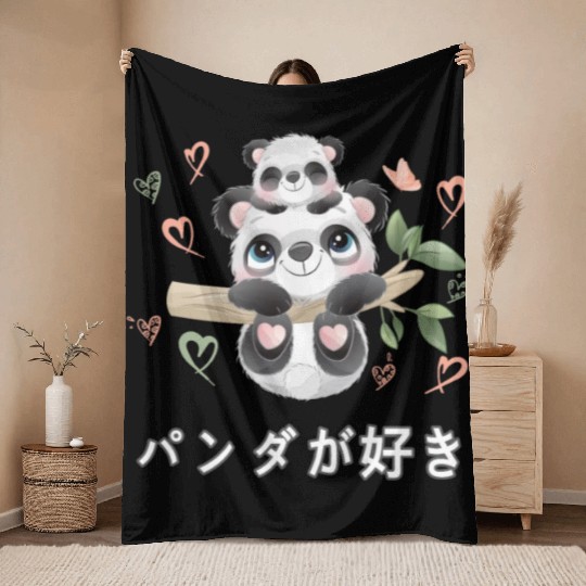 I Love Pandas Love Mom Panda Bear Throw Blankets