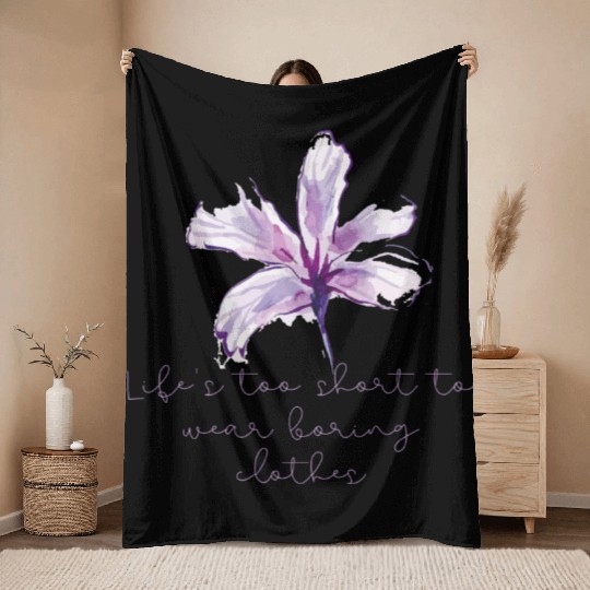 Purple Lily Flower surprise with quote Throw Blankets