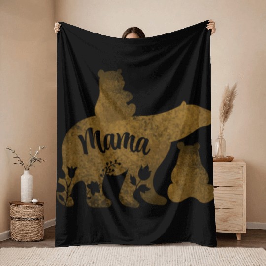 Mama Bear With 2 Cubs Mom of Two Throw Blankets