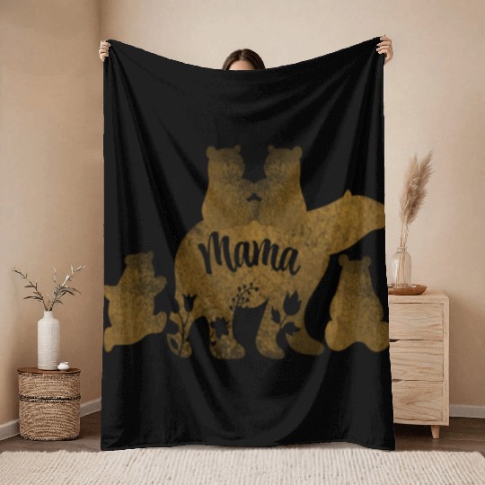 Mama Bear With 4 Cubs Mom of Four Children Gift Throw Blankets