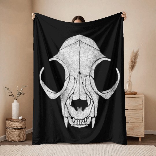 Cat Skull Pointillism Throw Blankets