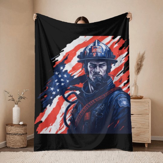 Firefighter USA Flag Design Throw Blankets