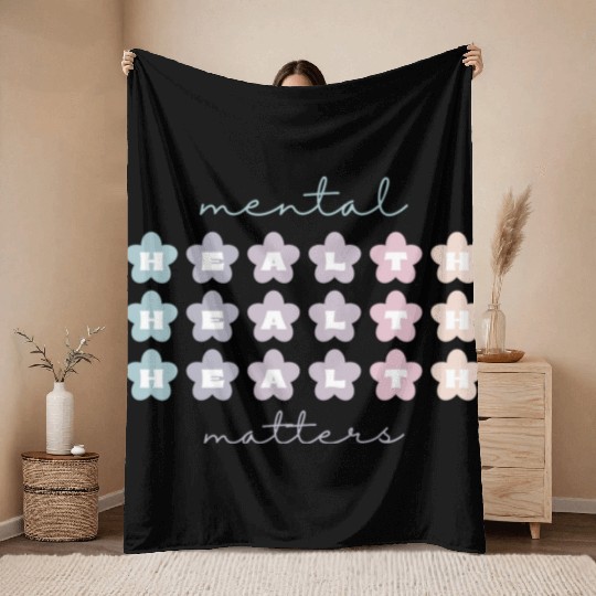 Mental Health Matters | Retro Flowers French Gray Throw Blankets