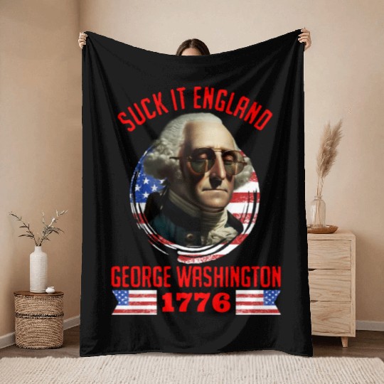 George Washington 1776 Suck it England USA Throw Blankets