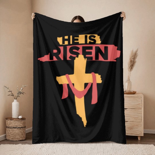 He Is Risen Christian Easter Throw Blankets