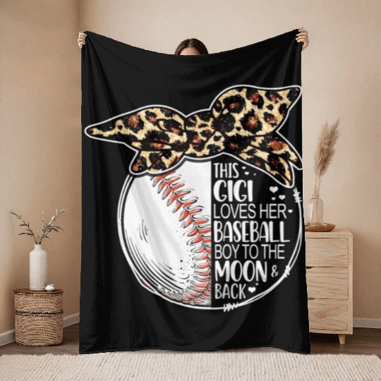 Baseball Gigi Vintage Leopard Messy Bun Throw Blankets
