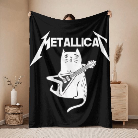 Mettalicat Rock Band Guitar Funny Christmas Throw Blankets