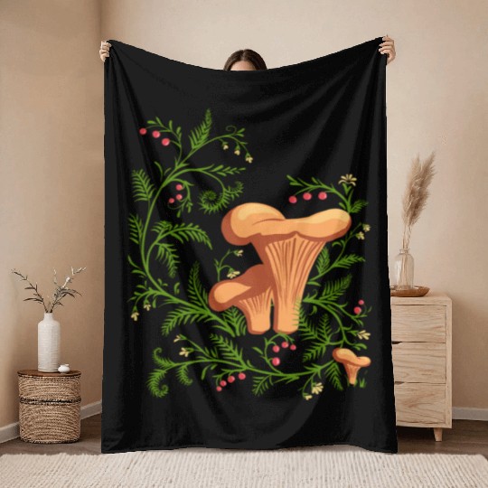 Forest Mushrooms Floral Fungi Ukrainian Vyshyvanka Throw Blankets