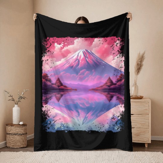 Aesthetic Vaporwave Volcano Japan Sight Mount Fuji Throw Blankets