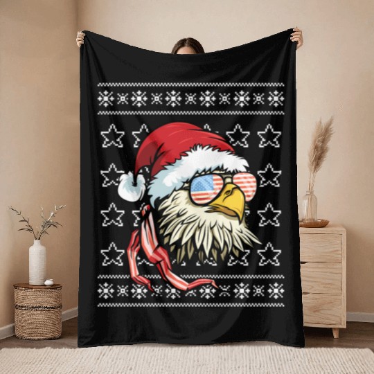 Ugly Usa Flag Bald Eagle Throw Blankets