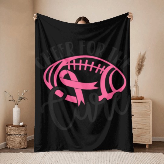 Cheer For The Cure Pink Breast Cancer Awareness Throw Blankets