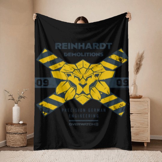 Overwatch 2 Reinhardt Demolitions Icon Logo Throw Blankets