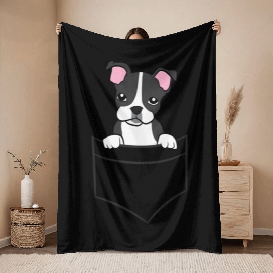 Boston Terrier In The Pocket Pocket Boston Terrier Throw Blankets