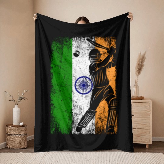 India Flag Indian Cricket Jersey Fan Player Coach Throw Blankets