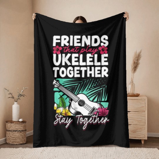 Hawaiian Ukulele Uke Friends Buddies Besties Throw Blankets