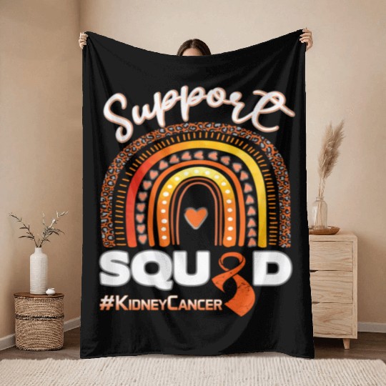 Kidney Cancer Support Squad Dark Blue Ribbon Throw Blankets