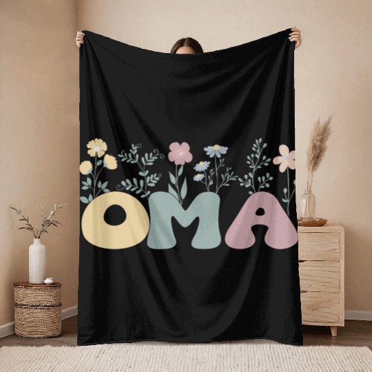 Groovy Oma Grandmother Flowers Oma Grandma Throw Blankets