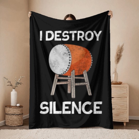 I Destroy Silence Taiko Mitsudomoe Retro Drummer Throw Blankets