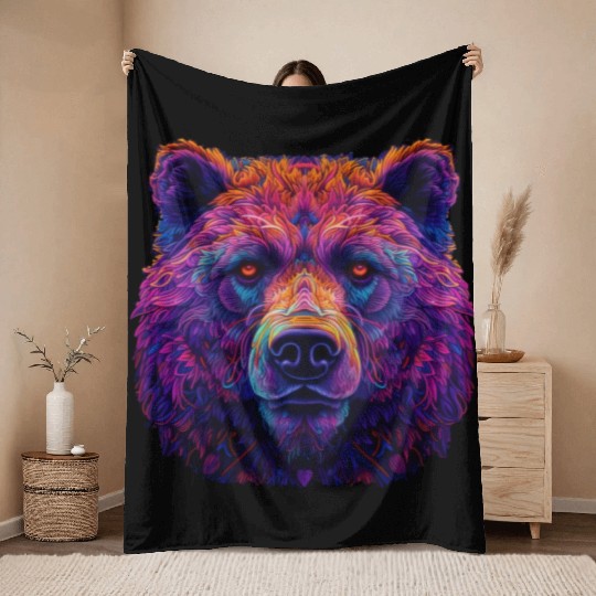 Neon Grizzly Throw Blankets