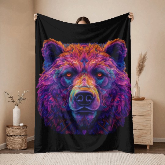 Neon Grizzly Throw Blankets