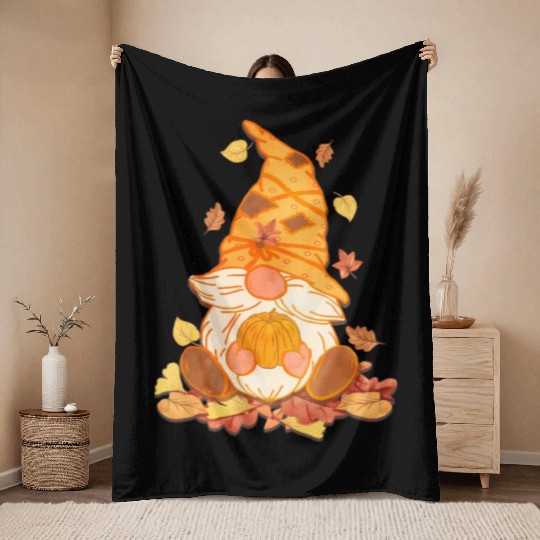Fall Gnome Autumn Leaves Funny Halloween Pumpkins Throw Blankets