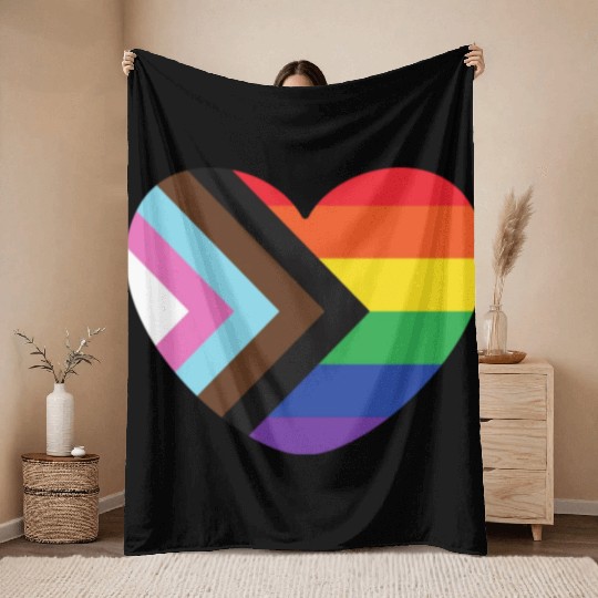 Pride Rainbow Heart Throw Blankets