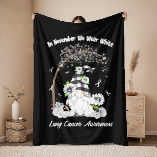 In November We Wear White Lung Cancer Awareness Throw Blankets