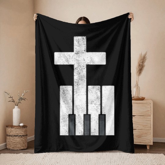 Piano Cross Christian Pianis Throw Blankets
