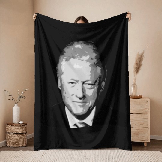 Bill Clinton Grayscale Pop Art Throw Blankets