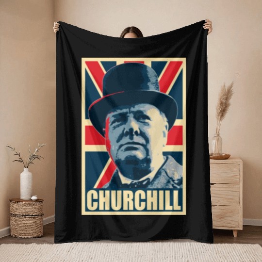 Winston Churhill Union Jack Propaganda Pop Art Throw Blankets