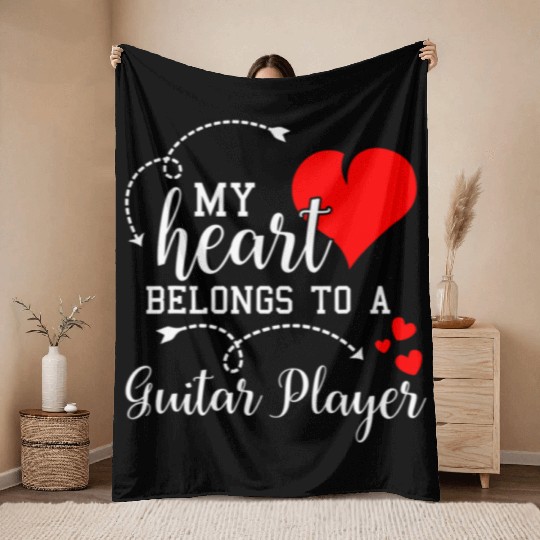 I Love My Guitar Player Husband Wife Valentines Throw Blankets